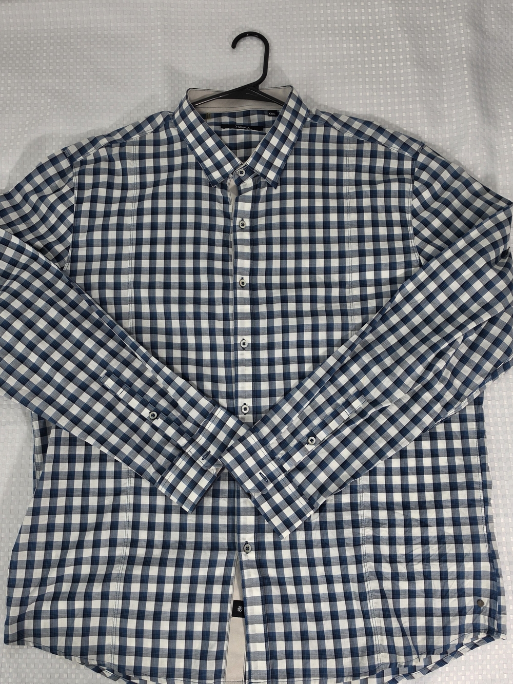 7 Diamonds Men's Gingham Button Down Shirt Blue White 100% Cotton NWOT 3XL XXXL